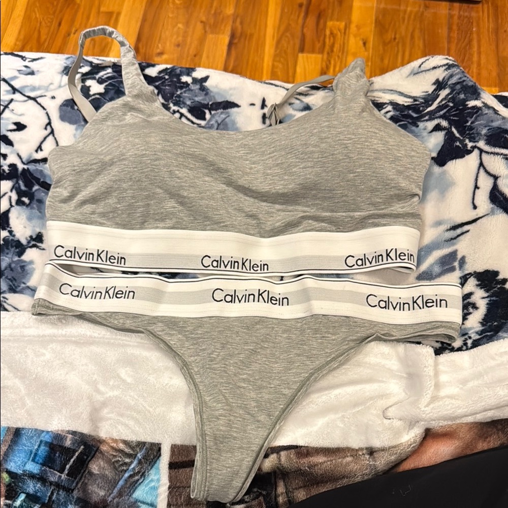 Calvin Klein Gray Women's Bra and Thong Set